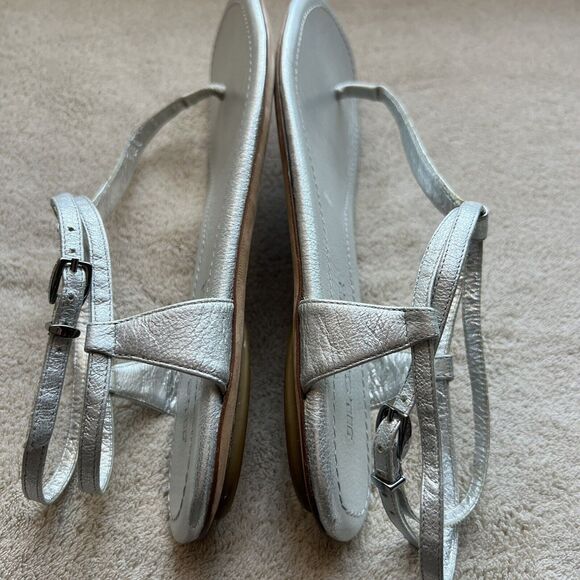 Jil Sander Silver Metallic Flat Italy Sandal Double Wrap Ankle Strap EU 36 US 6 - Picture 13 of 14